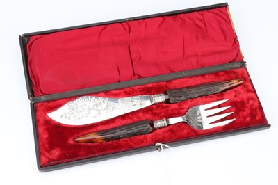 Lot 65 - A Set  of George V Antler Handled Fish Servers