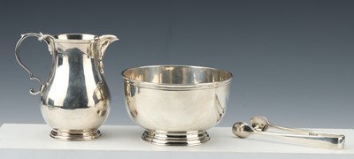 Lot 69 - A George V Silver Sugar Bowl, Milk Jug, and Tongs