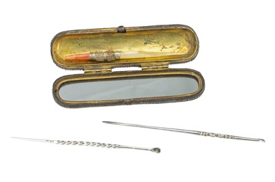 Lot 14 - A Rare  Mounted Quill Toothpick and Antique Silver Picks