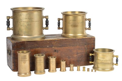 Lot 70 - Lancashire County Council, Set of 13  Metric Standard Capacity Measures, 1900