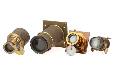 Lot 132 - Four Large Brass Bound Magic Lantern Lenses