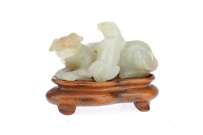 Lot 91 - Jaiqing Carved Celedon Jade Animal Group