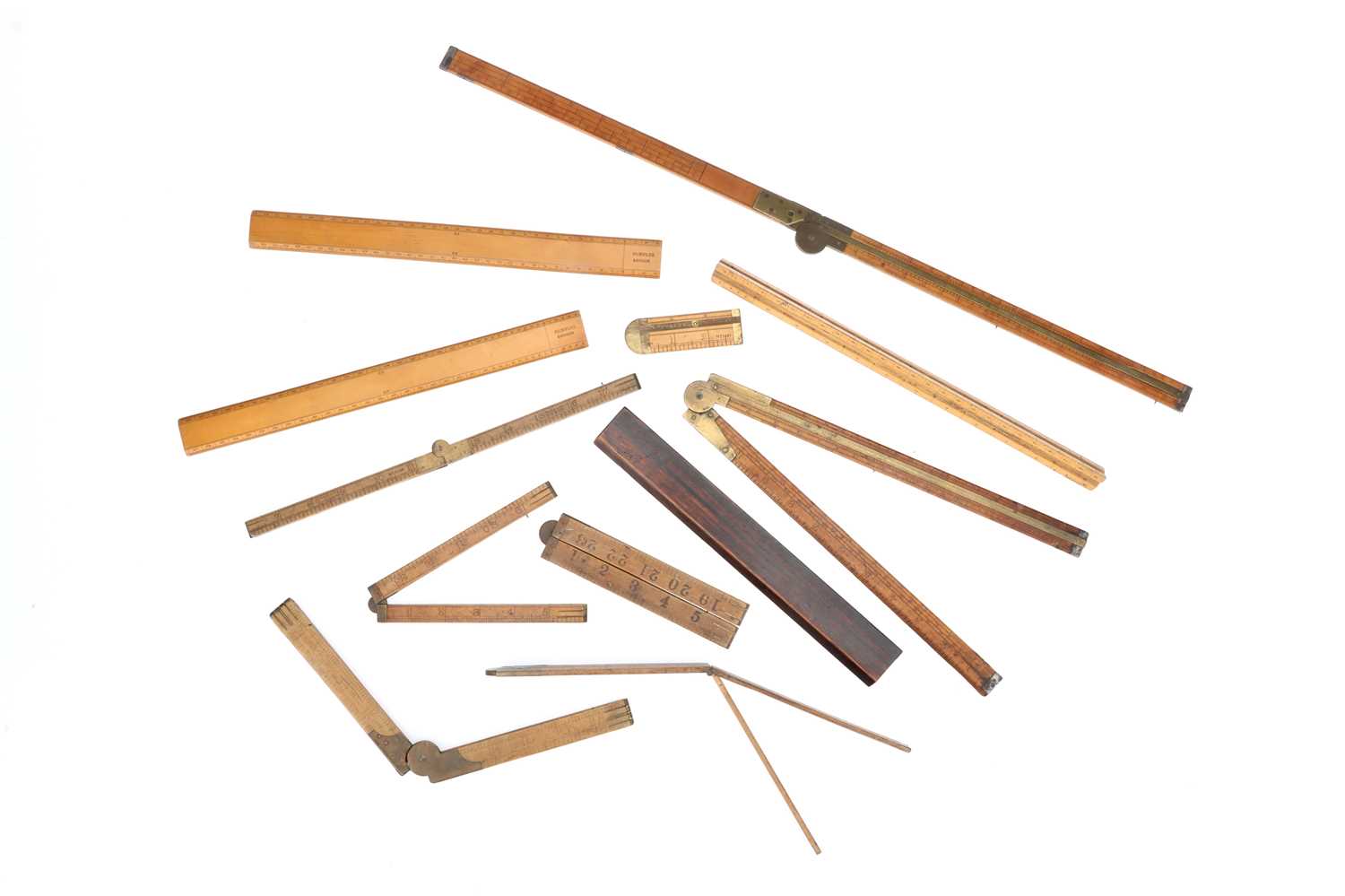 Lot 33 - Boxwood and Brass Slide Rules and Folding Rules etc.