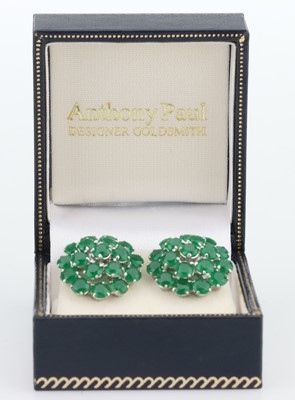 Lot 31 - A Pair of Silver Mounted Jade Cluster Earrings