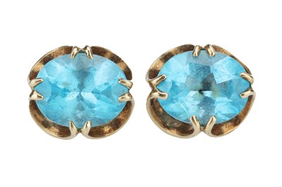 Lot 33 - A Pair of 9ct Gold Mounted Blue Topaz Earrings