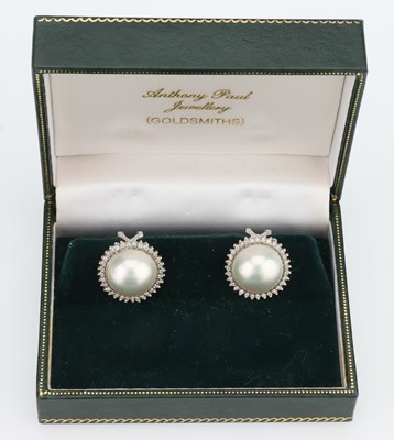 Lot 46 - A Pair of 18 ct White Gold Large Pearl Earrings