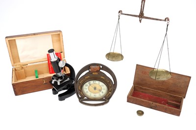 Lot 942 - Scales, Clock and Microscope
