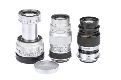 Lot 67 - Three Leitz Wetzlar Elmar f/4 9cm Camera Lenses