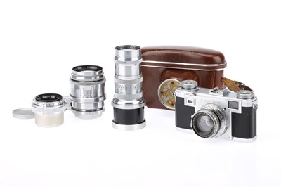 Lot 131 - A Zeiss Ikon Contax IIa 35mm Rangefinder Camera Outfit