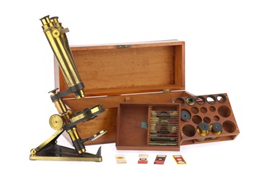 Lot 168 - R & J Beck Popular Binocular Brass Microscope