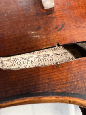Lot 2 - A Wolff Bros violin, with two piece back 36cm