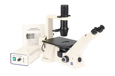 Lot 158 - Zeiss Axiovert 25 Inverted Trinocular Microscope