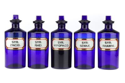 Lot 187F - A Collection of 5 Bristol Blue Glass Chemists Syrup Bottles