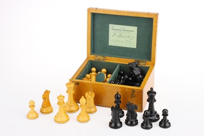 Lot 721 - A Jaques & Son Staunton Pattern Ebony & Boxwood Chess Set, in Original Oak Case