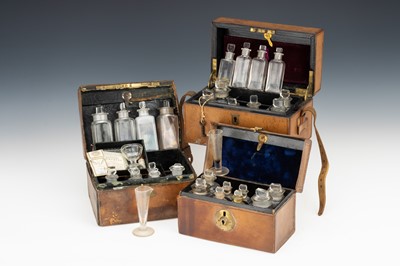 Lot 36 - 3 Tan Leather Covered Travelling Medicine Chests
