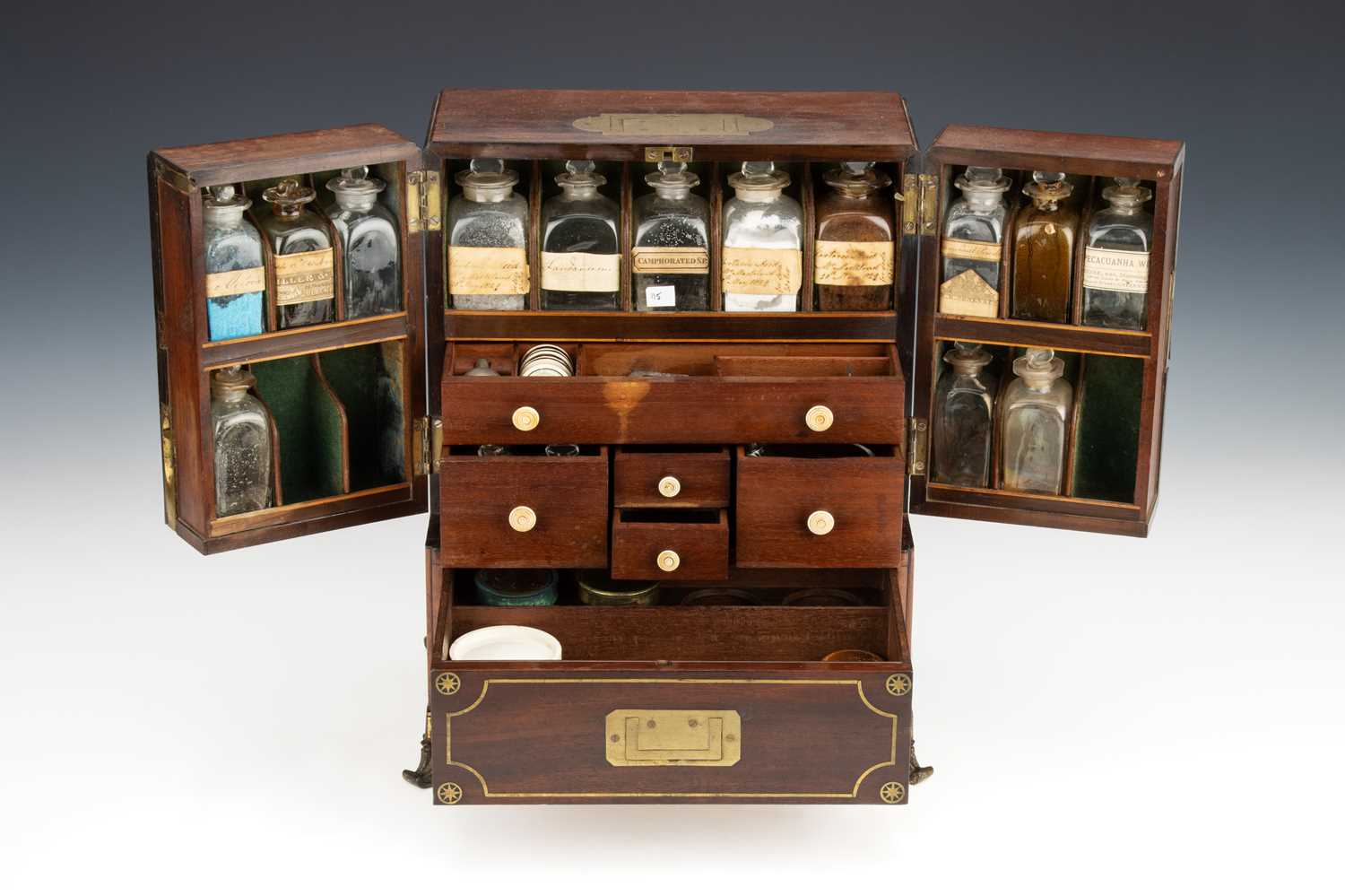 Lot 10 - An Inlaid Brass & Mahogany Domestic Medicine Chest