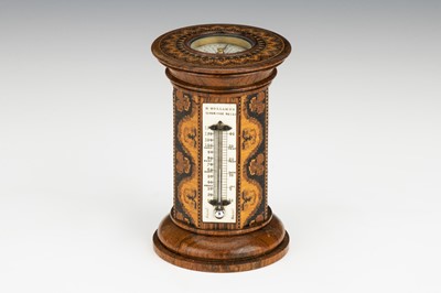 Lot 169 - Tunbridge Ware Combination Thermometer & Compass