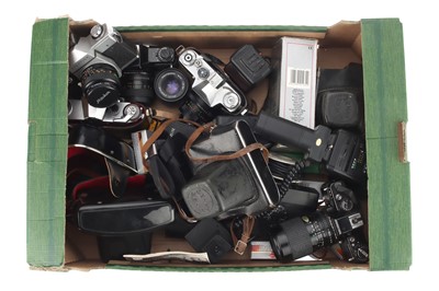 Lot 77 - A Tray of Praktica and Zenit 35mm SLR Cameras and Some Accessories