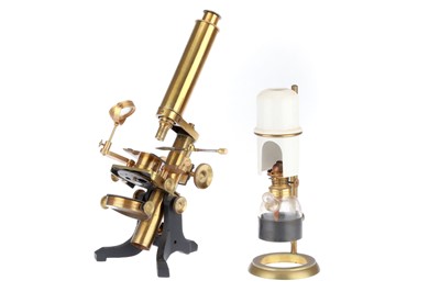Lot 831 - Large Brass Microscope & Lamp