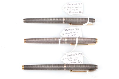 Lot 478 - A Group of Parker 75 Silver Fountain Pens