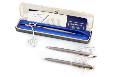 Lot 492 - A Group of Parker 75 Silver Pens and Pencils
