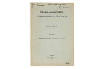 Lot 742 - Bonnevie, Kristine, Chromosomenstudien III. Chromatinreifung in Allium cepa. Mit 4 Tafeln