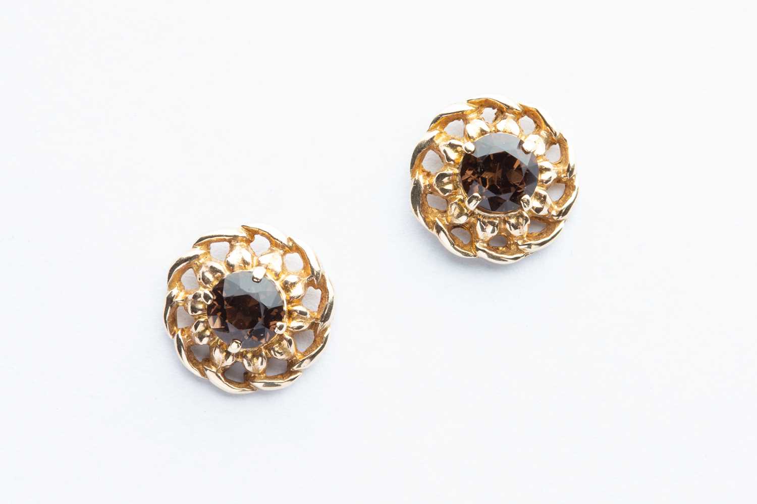 Lot 6 - A Pair of 9ct Yellow Gold Smokey Quartz Earrings