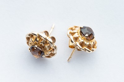 Lot 6 - A Pair of 9ct Yellow Gold Smokey Quartz Earrings