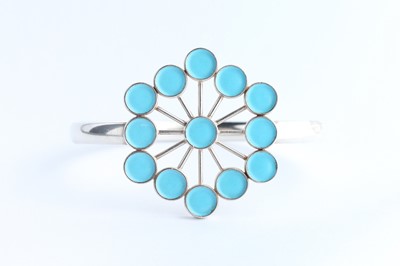 Lot 29 - An Astrid Fog for Georg Jensen Silver & Powder Blue Enamel Flower Bangle Bracelet