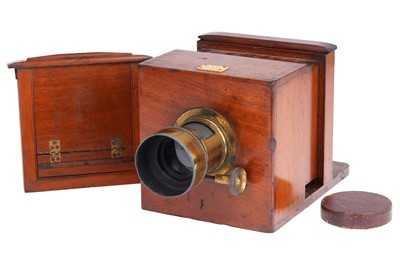 Lot 478 - A Frederick J Cox 5x5" Sliding Box Wet Plate Mahogany Camera