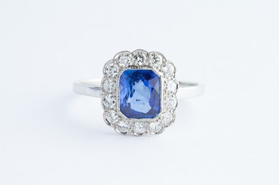 Lot 61 - A 14ct White Gold Continental Cushion Cut 2.21ct Burmese Sapphire & Diamond Cluster Ring