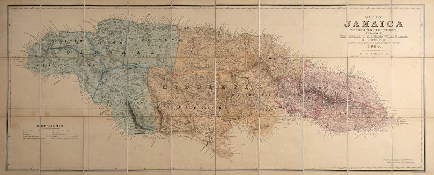 Lot 362 - 19th Century Linen Backed Map of Jamaica,