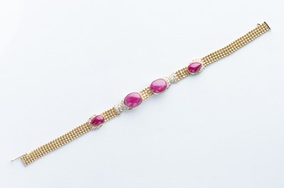 Lot 79 - A Gold Pink Ruby & Diamond Bracelet