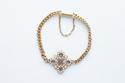 Lot 87 - A Victorian Gold Sapphire & Seed Pearl Bracelet
