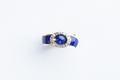 Lot 63 - A Fine French 18ct Gold Diamond & Enamel Ring