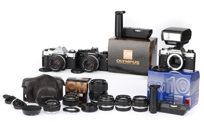 Lot 131 - A Selection of Olympus 35mm SLR Cameras, Lenses, & Accessories