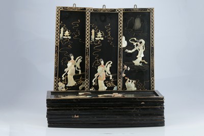 Lot 95 - Twelve Japanese Wooden Wall HAnging Plaques / Screens